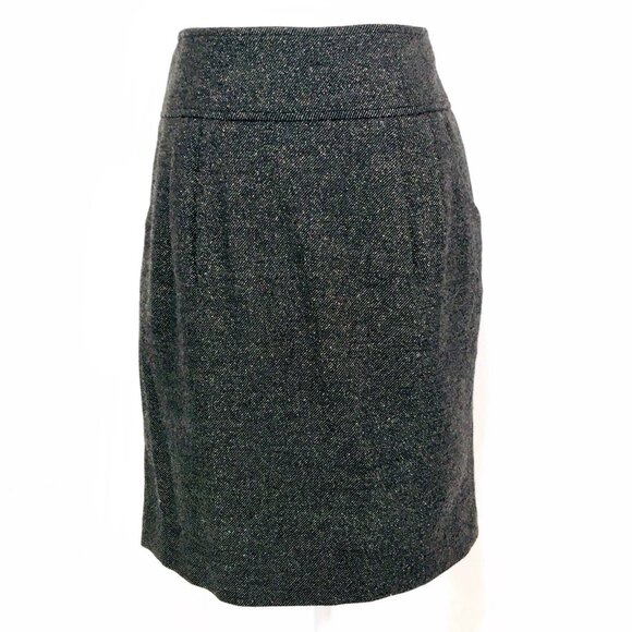 Ann Taylor Wool Blend Skirt Sz 8 Black/Gold Tweed Straight Pleated Pockets - Picture 1 of 8